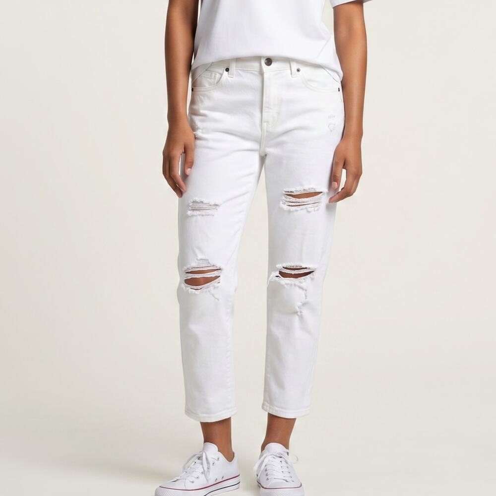BCBG Jeans Womens Size 25 Cropped White Distressed Denim Ripped Summer Casual